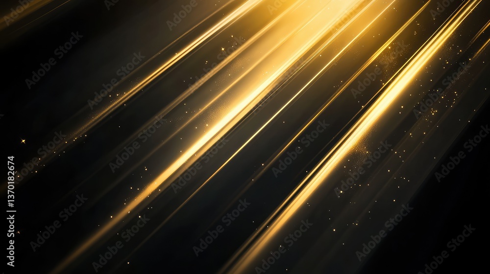Aufkleber golden light rays with sparkles on dark background, abstract art for design and creative projects, p
