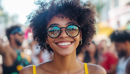 Happy young woman at outdoor summer  city festival