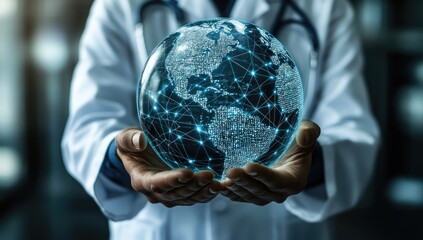 Doctor Holding Digital Globe In Hands