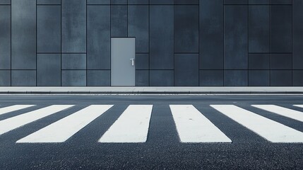 A modern pedestrian crosswalk leading towards a closed door
