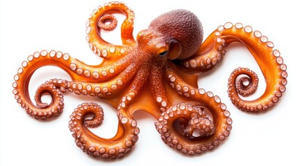 Vibrant Orange Octopus Displaying Tentacles on White Background