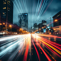 Abstract light trails in a city at night.
