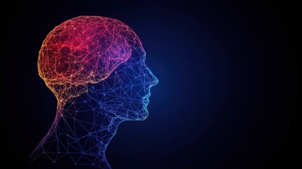Obraz premium Abstract Colorful Human Head Profile Digital Art Glowing Points Network Dark Background