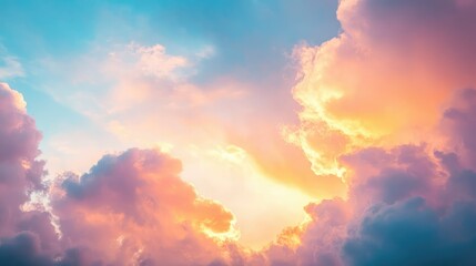 Majestic Sunset Sky with Vibrant Clouds and Soft Pastel Hues in the Evening Light Captivating Nature's Beauty and Serenity for Peaceful Imagery