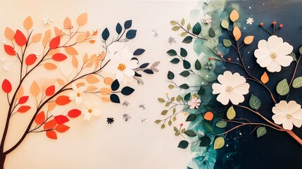 Elegant Paper Flowers Tree Branches Artwork Seasonal Botanical Wall Decor