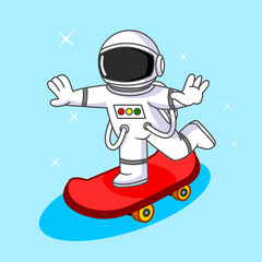 Cute Astronaut Illustration maintaining balance on a skateboard Cartoon Design Vector