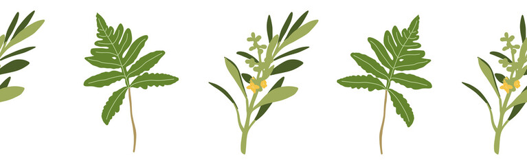  Leaves border on a white background. Hand-drawn illustration. Perfect for spring and summer.