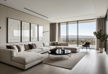 A living room filled with furniture and a large window.