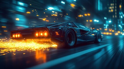 Fototapeta premium Fast sports car night city racing