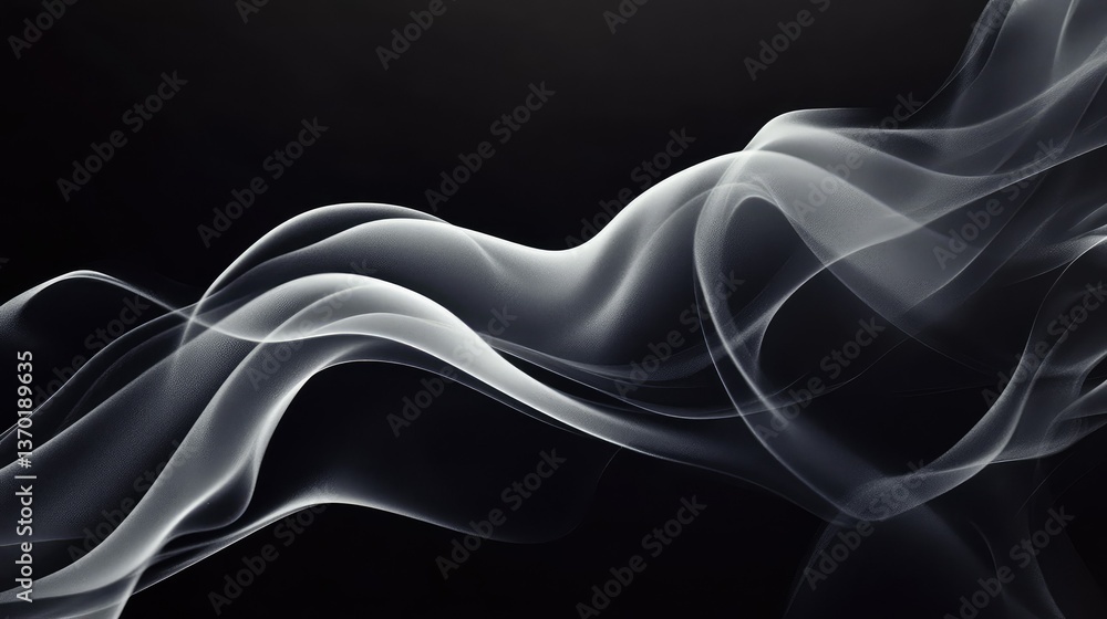 Poster ethereal flowing smoke on black background creating a mystical atmosphere for abstract art or design