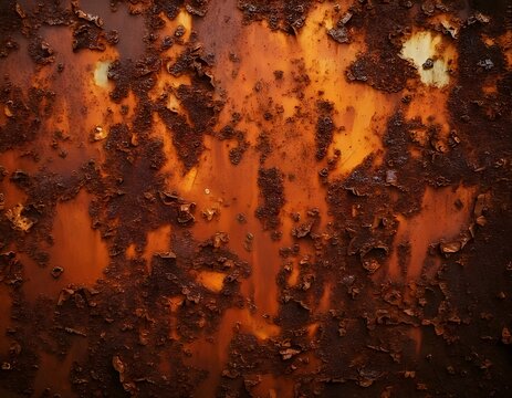 Rusty metal texture with a grunge, aged surface and orange-brown corrosion pattern