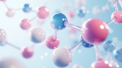 空中に浮かぶカラフル分子モデルの3Dビジュアル