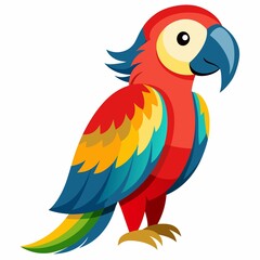 Illustration of a colorful parrot with red yellow and blue feathers on a white background
