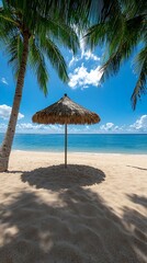 Beach Umbrella, Palm Trees, Ocean