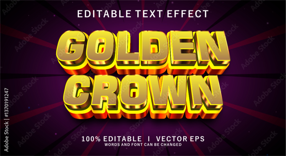 Aufkleber golden crown 3d vector text effect with modern style design