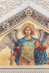 Obraz premium Trieste, Italy - August 18, 2024: Serbian Orthodox Church of Saint Spyridon, designed by Carlo Maciachini, showcasing Byzantine architecture near Canal Grande