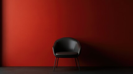Modern Black Armchair Against Vibrant Red Wall Minimalist Interior Design
