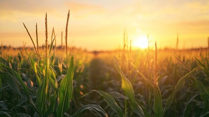 Fototapeta premium Golden cornfield at sunset