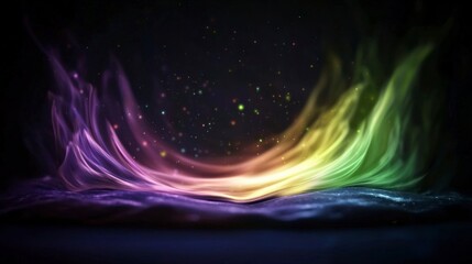 Abstract Colorful Light Waves Flowing Over Dark Surface Background Image