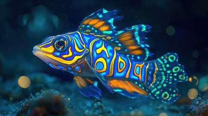 Vibrant Colorful Fish Swimming in Deep Ocean Waters at Night