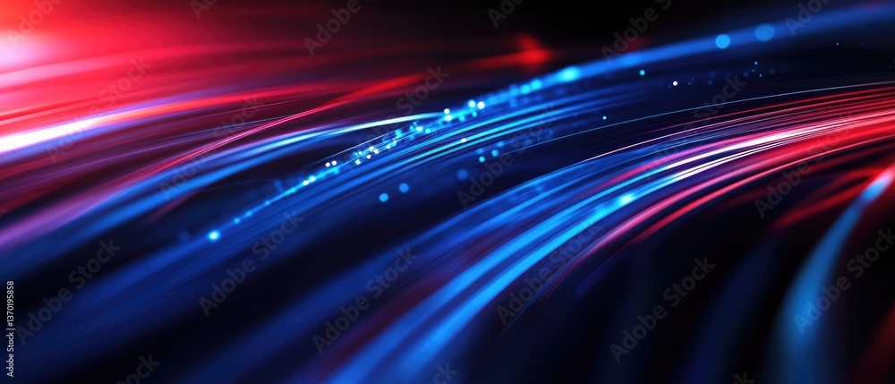 Aufkleber dynamic light streams abstract background in blue and red for energy motion and digital connectivity