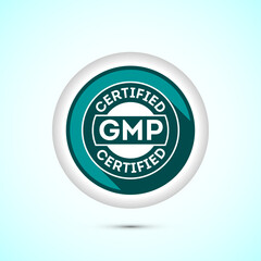 Fototapeta premium GMP certified icon design illustration. Good manufacturing practice label badge, Teal color shadow button design