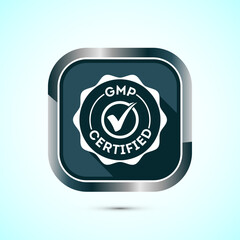 GMP certified icon design illustration. Good manufacturing practice label badge, Gray color shadow button design