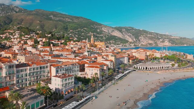Aerial view of Menton, a resort town on the French Riviera, France