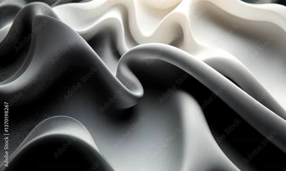 Poster abstract monochrome undulating surface motion, sleek texture, fluid dynamics backdrop