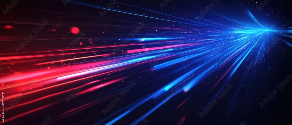 Poster dynamic streaming light trails in blue and red abstract digital background for modern technology des