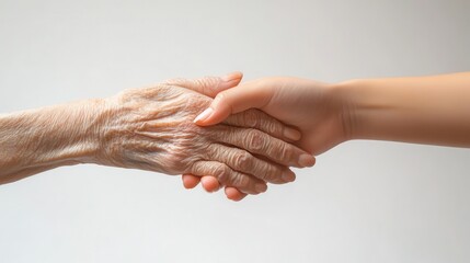 Fototapeta premium Young hands hold old hands,Help for the elderly concept,Holding hands Asian senior or elderly old lady woman patient with love, care, encourage, nurse holding old patient hand concept.