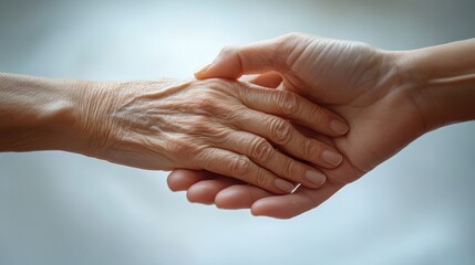 Fototapeta premium Young hands hold old hands,Help for the elderly concept,Holding hands Asian senior or elderly old lady woman patient with love, care, encourage, nurse holding old patient hand concept.
