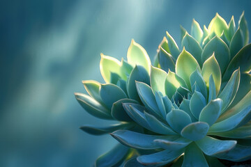 Obraz premium Serene succulents bathed in soft sunlight, showcasing their intricate details and calming teal hues.