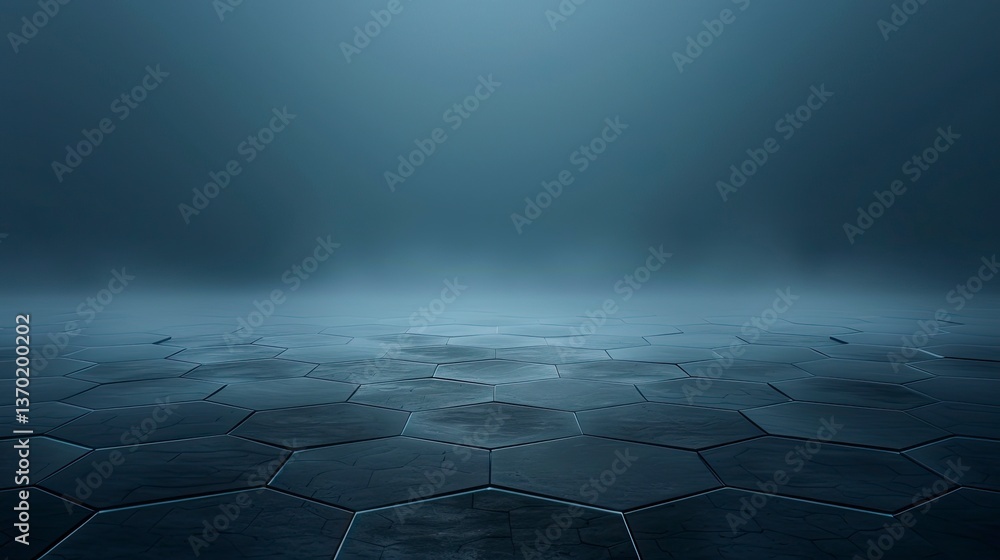 Poster futuristic hexagonal floor in a misty environment