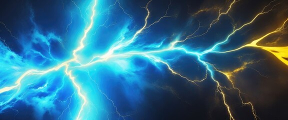 Fototapeta premium Gold and Cyan and blue electric lightning abstract background