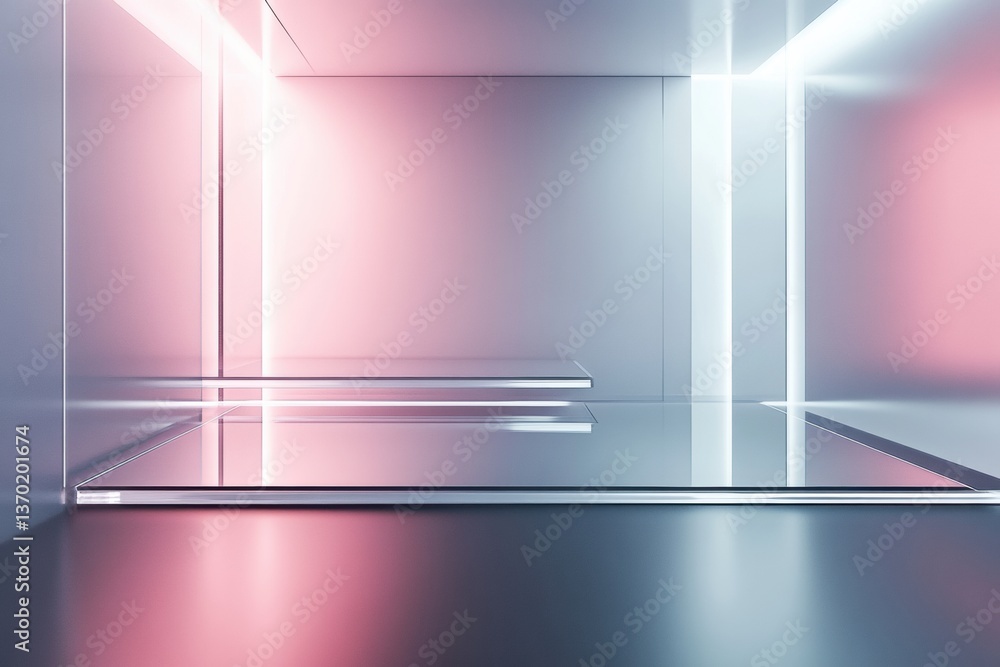 Aufkleber futuristic minimal interior showcases luminous transparent glass panels and soft glowing edges in a 