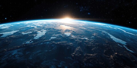 Obraz premium Earth Sunrise From Space: A Panoramic View of Our Planet