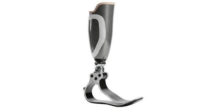 Modern prosthetic leg elegantly crafted against a clean white background