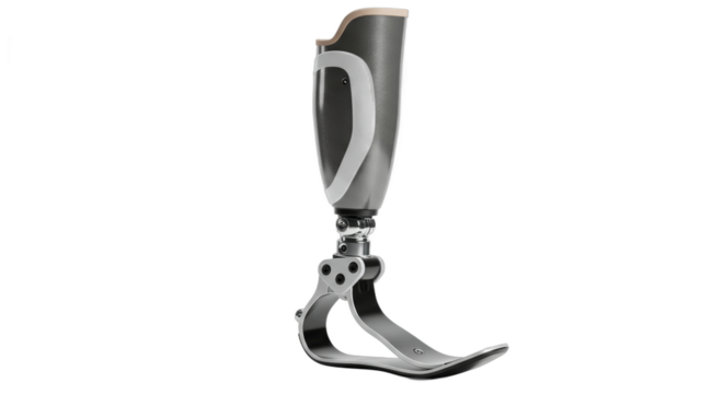 Modern prosthetic leg elegantly crafted against a clean white background