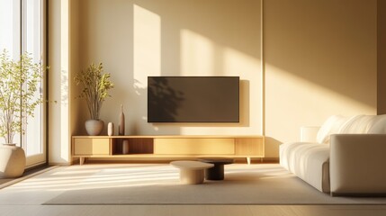 Modern Beige Living Room with TV