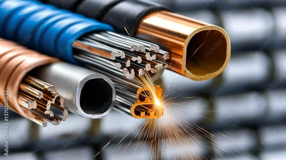 Poster delving into the intricate details and specifications of an assortment of metallic rods and pipes wi