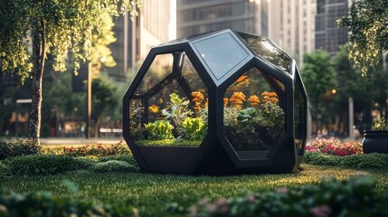 Geometric Greenhouse in Urban Park Setting