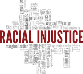 Racial Injustice word cloud conceptual design isolated on white background.