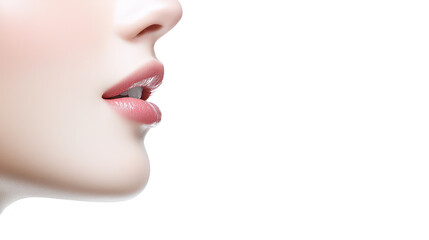 Obraz premium Striking pink lipstick portrait, a woman's beauty in the shadows portrait