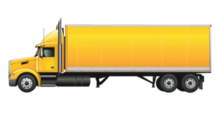 Yellow truck with white trailer, highway transportation under clear sky yellow