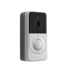 Obraz premium Modern video doorbell showcasing sleek design against a pure white backdrop