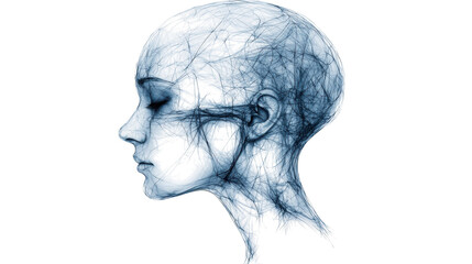 Abstract blue and white human head, a minimalist representation of thought creativity