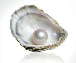 pearl inside an oyster shell, a classic symbol of beauty, rarity, and elegance. It represents the natural process by which pearls are formed within mollusks