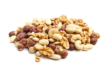 A wholesome pile of mixed nuts, including walnuts, cashews, almonds, and hazelnuts. Perfect for snacking, baking, or adding to healthy recipes