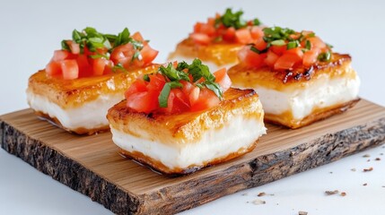 Toasted cheese squares with tomato topping